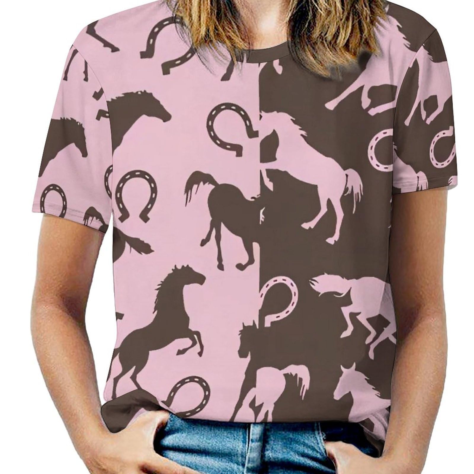 Amazon.co.jp: Tシャツ レディース 馬 馬柄 ウマ 半袖 夏服 トップス